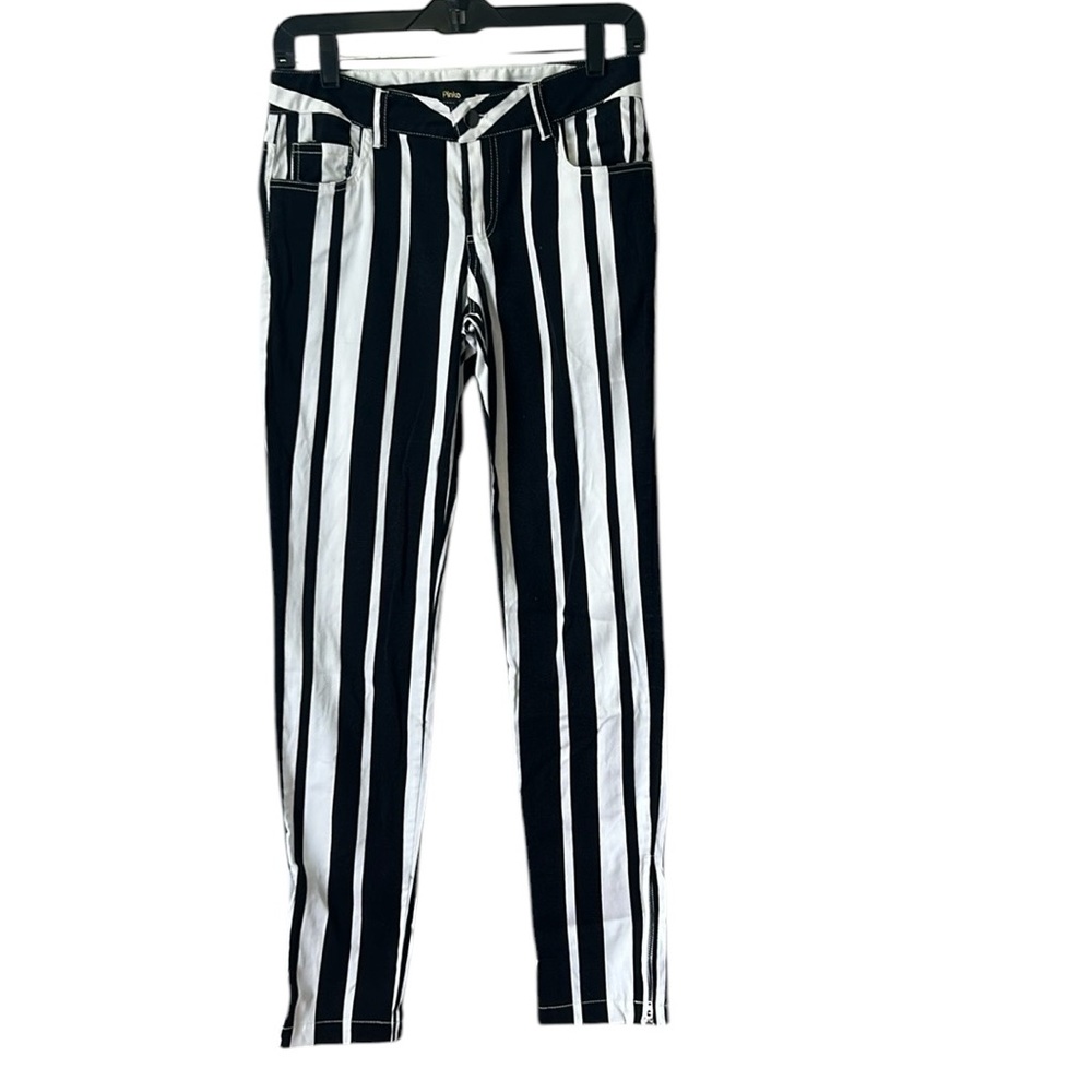Pinko (Brazil) Ankle Zipper‎ Striped Pants Soft Cotton Black/White 4